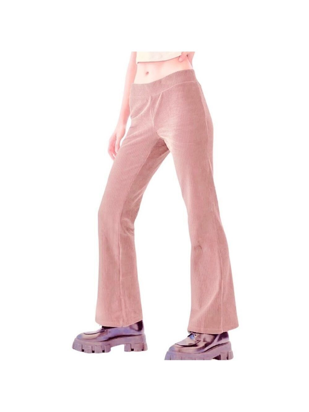 ** Sunday Best Otis Pink Ribbed Velour Straight Leg Pants Size L